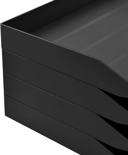 Acrimet 4 Tier Paper Organizer Letter Tray – Plastic Stackable Desk File Organizer, Side Load Paper Sorter for Letter/A4 Office File Folder Holder – Black
