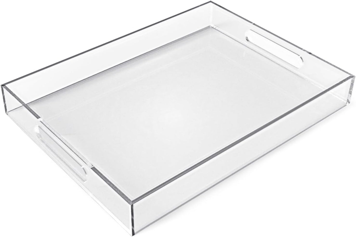 12"x16" Acrylic Serving Tray with Handles, Spill Proof Clear Decorative Tray, Lucite Tray for Coffee Table, Vanity, Makeup Organizer