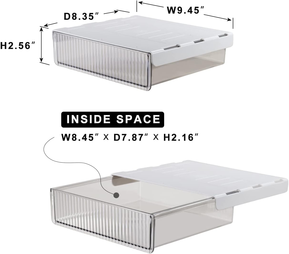 Under Desk Drawers for Organization, Pull Slide out Drawer Underneath Table With Lip, Attachable Under Shelf Pencil Drawer, Clear Light Black