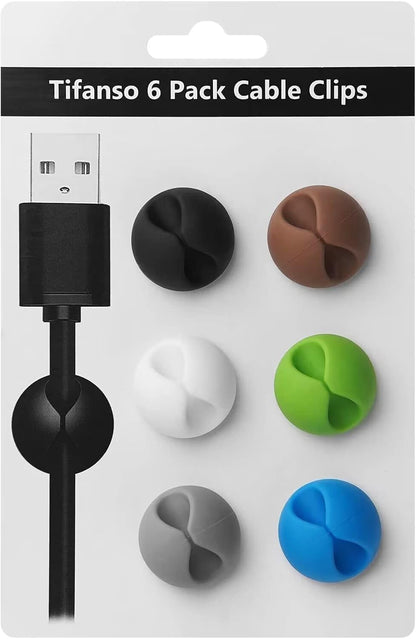 tifanso 6PCS Cable Clips Black - Adhesive Cord Cable Clips Holder Wire Organizer for Desk, Wire Holders for Cords, Nightstand, Home and Office