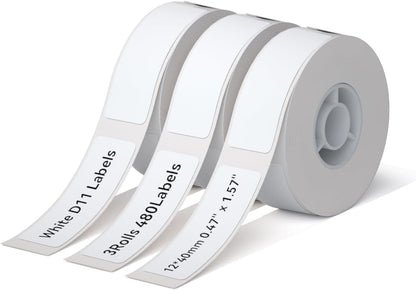 NIIMBOT D11 Label Tape D110 Label Maker Papers 3Rolls Cable Labels, Self-Adhesive Labeling Tape 0.47" X 4.29" (12 X 109mm) Cable Label Refills for Home Office Circuit Box, 195 Labels/3Rolls, White