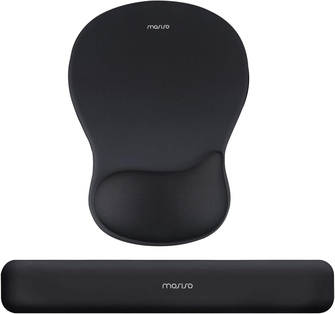 MOSISO Wrist Rest Support for Mouse Pad&Keyboard Set, Ergonomic Mousepad with Concave Curved Memory Foam, Non-Slip Base Pain Relief Comfortable Rectangular Easy Typing Pad for Home/Office, Black