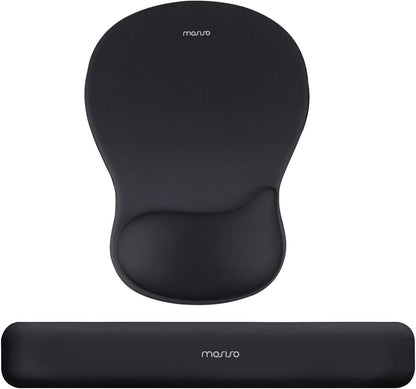 MOSISO Wrist Rest Support for Mouse Pad&Keyboard Set, Ergonomic Mousepad with Concave Curved Memory Foam, Non-Slip Base Pain Relief Comfortable Rectangular Easy Typing Pad for Home/Office, Black