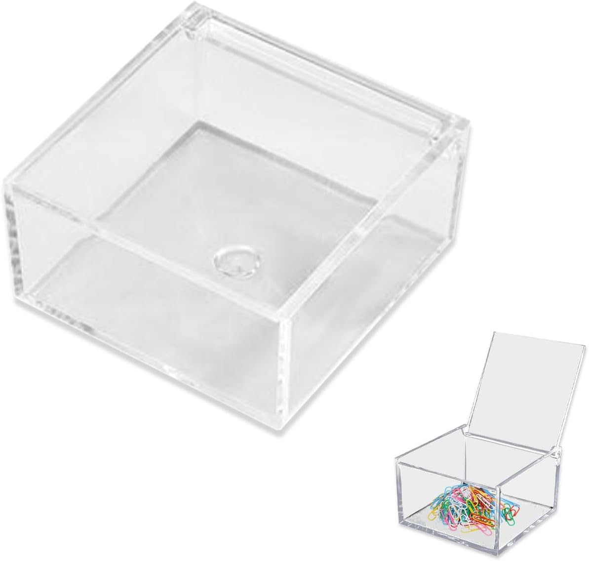 Small Acrylic Box with Lid for Paper Clips Rubber Bands Sticky Notes Hair Ties Clear Plastic Organizer Container for Desk Drawer Office Supplies Bathroom Accessories Clip and Tie Holders