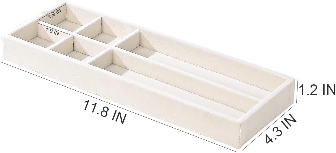 Divided Drawer Organizer Tray, Velvet Jewelry Storage Tray, Necklace Bracelet Ring Earring Display Tray,Bedside Nightstand Desk Holder Tray for Phone Watch Sunglasses Cosmetics Storage/Beige/1grid