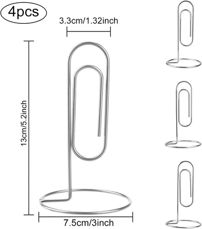 5.2 Inch Desktop Memo Holder, 4 Pack Jumbo Metal Desk Paper Clip Organizer for Office Table, Place Card, Bills, Photos, Table Numbers, Multi-Purpose Document Stand Accessory