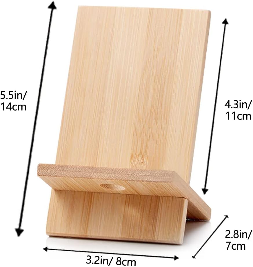 Bamboo Cell Phone Stand with Charging Hole, Detachable Wood Mobile Phone Holder for Desk Tablet Stand Wooden Desktop Dock Cradle for iPhone iPad Samsung and All Smartphones