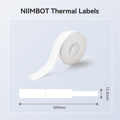 NIIMBOT White Cable Labels Maker Tape for D11/D110/D101 Label Maker, 0.49'' x 4.29''(12.5mm x 109mm), Thermal Label Tape for Home Office Labeling Tape Replacement