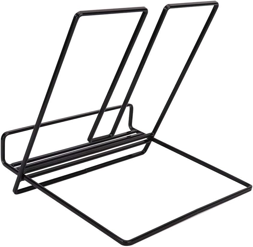 Cookbook Stand, Metal Reading Cookbook Holder Iron Recipe Book Holder Magazine Reading Rack for Home, Kitchen Desk Book Stand Desk Book Stand(Black)