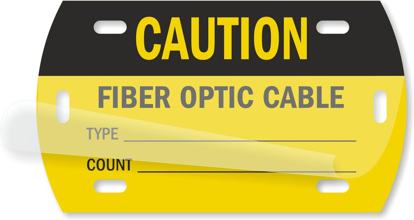 SmartSign Caution Fiber - Optic Cable Tags | 3.5" x 2" Self-Laminating ID Labels,16 mil HDPE, Pack of 50, Made in USA