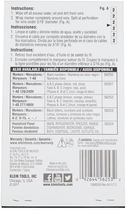 Klein Tools 56250 Wire Marker Book for Cable Management, Electric Panel Organization Wire Label Stickers, Numbered 1-48