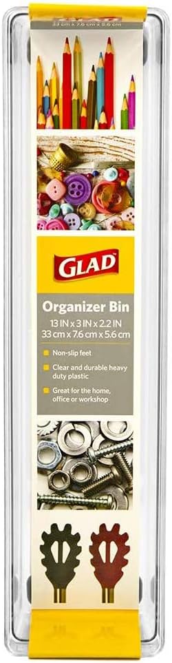 Glad Drawer Organizer Bin, 15x9 - Divided Clear Plastic Storage Tray for Junk Drawers, Kitchen Utensils, Bathroom Vanity, and Organizing Pantry - BPA Free, Food Safe, Non Slip