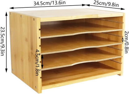 WKWKER File Organizer with 3 Adjustable Shelves Bamboo Document Letter Tray Paper File Sorter for Desktop Office Home Study Workstation Desk Storage Rack (Natural)