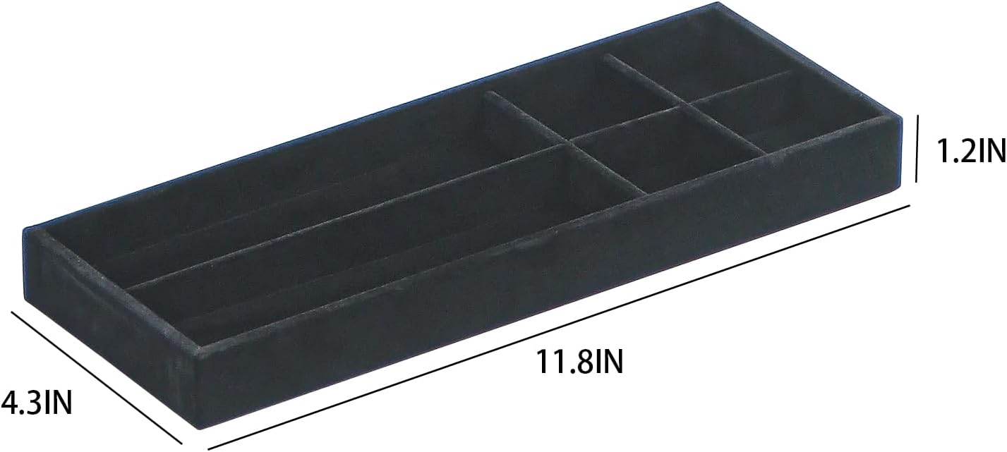Divided Drawer Organizer Tray, Velvet Jewelry Storage Tray, Necklace Bracelet Ring Earring Display Tray,Bedside Nightstand Desk Holder Tray for Phone Watch Sunglasses Cosmetics Storage/Beige/1grid