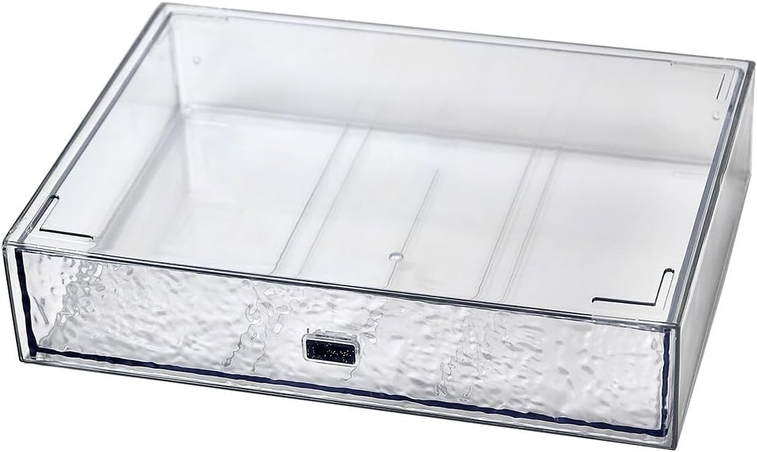 Desk Drawer Organizer, Stackable Plastic Storage Drawer, Grocery Organizer For Stationery/Office Supplies (Blue, 3 Compartment)