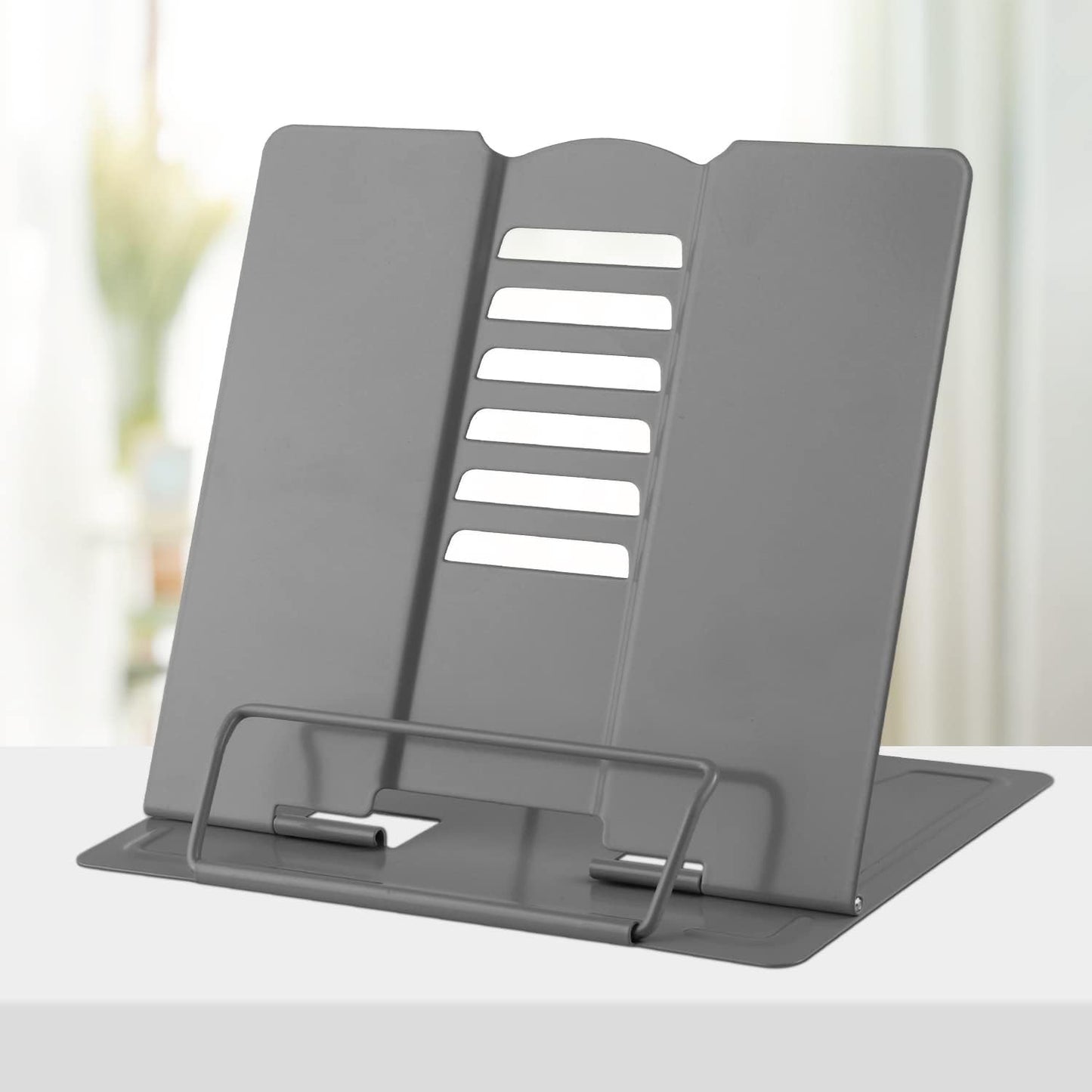 Honagu Metal Desk Book Holder, Hands Free Adjustable Cookbook & Document Holder, Portable Bookstand for Music Books, Textbooks, Recipes, Tablets & iPads (Purple)