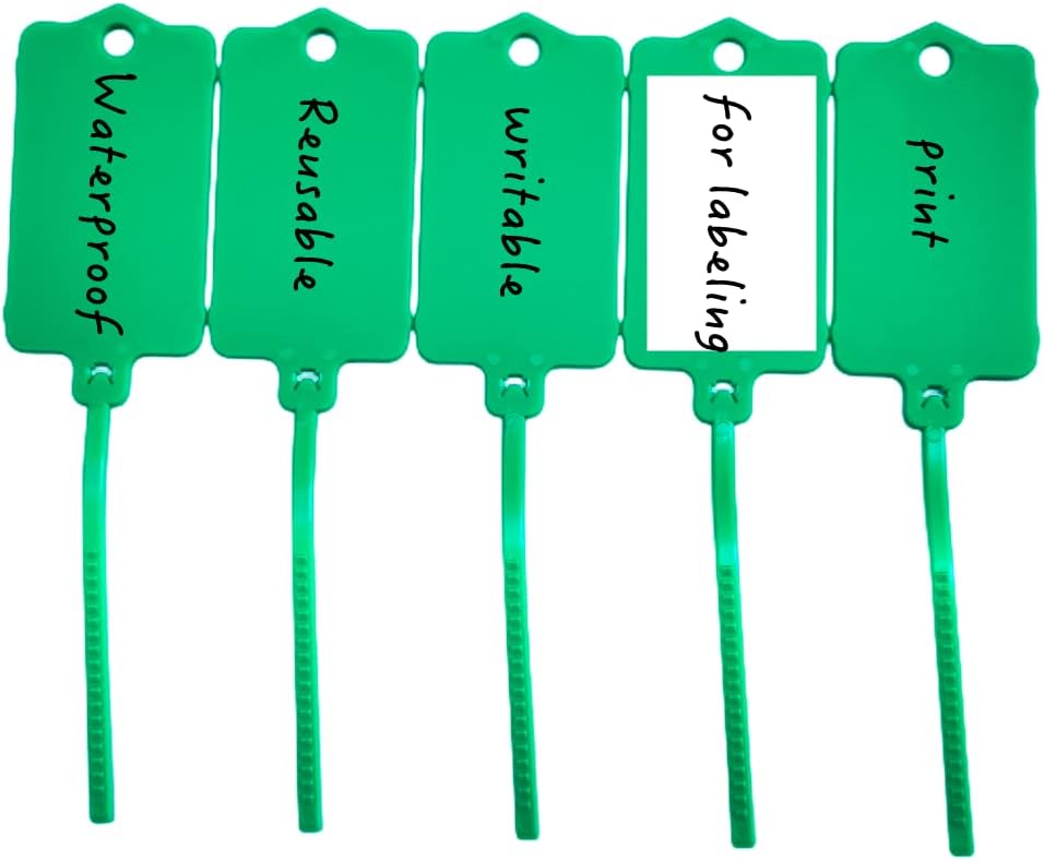 100pcs Reusable Blank Plastic Tags Ties Key Tags 1.45"*2.48" Serrated Tension Sealing Strap with Large Label Plastic Tie Mark Label Waterproof Hang Sign Write on Tag (Red, 100pcs)