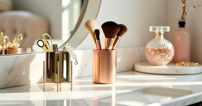 Sturdy Pen Holder Simple and elegant for Desk Matte Pencil Holder Ceramic Cute Desktop Organizer Brush Holder Cup (Black and Gold Plated)