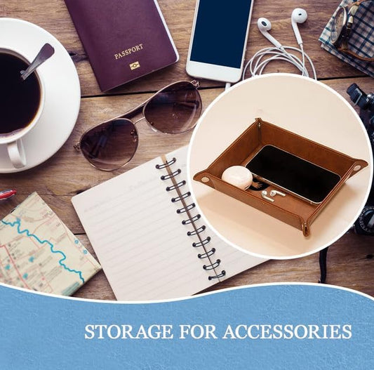 Cat Gifts for Men - PU Leather Storage Gift for Fathers Day, Unique Birthday Gift for Dad from Son Daughter, Funny Cat Dad Gifts Desk Organizer, Cat Lovers Valet Tray Desk Decor Accessories