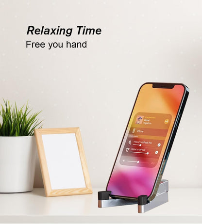 MONEER Cell Phone Stand, Phone Stand for Desk, Foldable & Portable iPhone Stand, Cell Phone Holder Desk Compatible with All Mobilephone, iPhone, iPad mini, Tablet 4-10.5" (Orange)