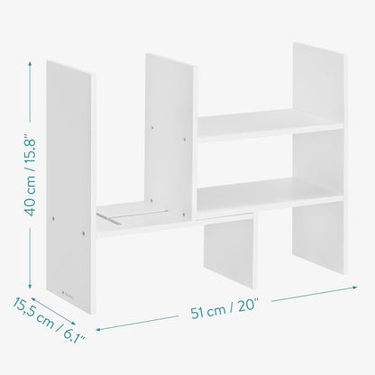 Navaris Desk Organizer Shelf Unit - Desktop Shelves for Table or Countertop - Free-Standing Adjustable Bamboo Shelving for Kitchen or Office - White