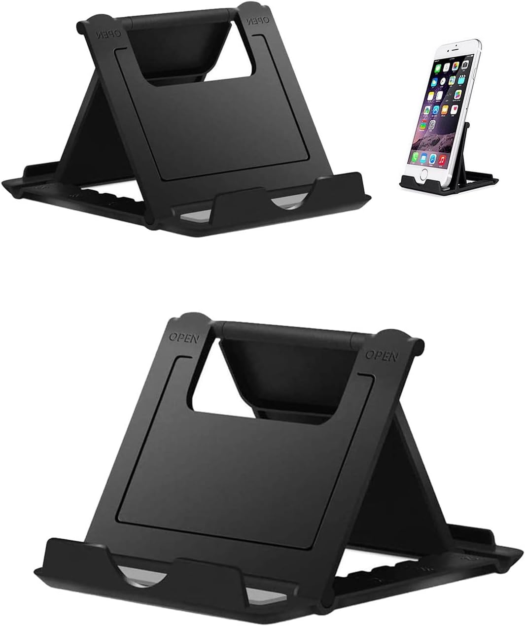Portable Cell Phone Stand Holder for Desk, 【2 Pack】 Foldable Pocket-Sized Adjustable Mount, Universal Desktop Kickstand Compatible with iPhone, iPad, Kindle & Android Devices - White & White