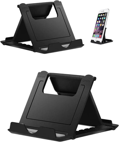 Portable Cell Phone Stand Holder for Desk, 【2 Pack】 Foldable Pocket-Sized Adjustable Mount, Universal Desktop Kickstand Compatible with iPhone, iPad, Kindle & Android Devices - White & White