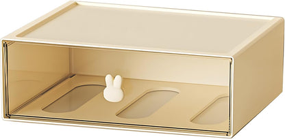Desktop Storage Drawers, Plastic Desk Organizer with 3 Drawers, Modular Stackable Toolbox Units for Office Stationary, Makeup Container, Bathroom Countertop (1 Tall Layer, Cream & Clear)