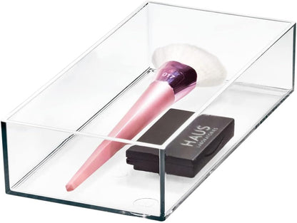 iDesign Clarity Plastic Drawer Organizer for Vanity, Countertop, Bathroom, Kitchen and Cabinet Storage, 8" x 4" x 2", Clear