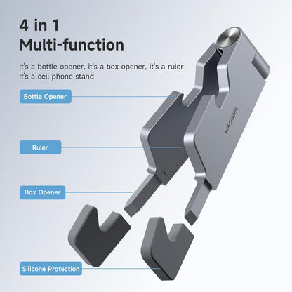 Hagibis Cell Phone Stand for Desk, 4 in 1 Foldable Aluminum Portable Travel Phone Holder with Bottle Opener, Box Opener, Ruler for iPhone 16 15 14 13 12 11 Pro Max Samsung Galaxy