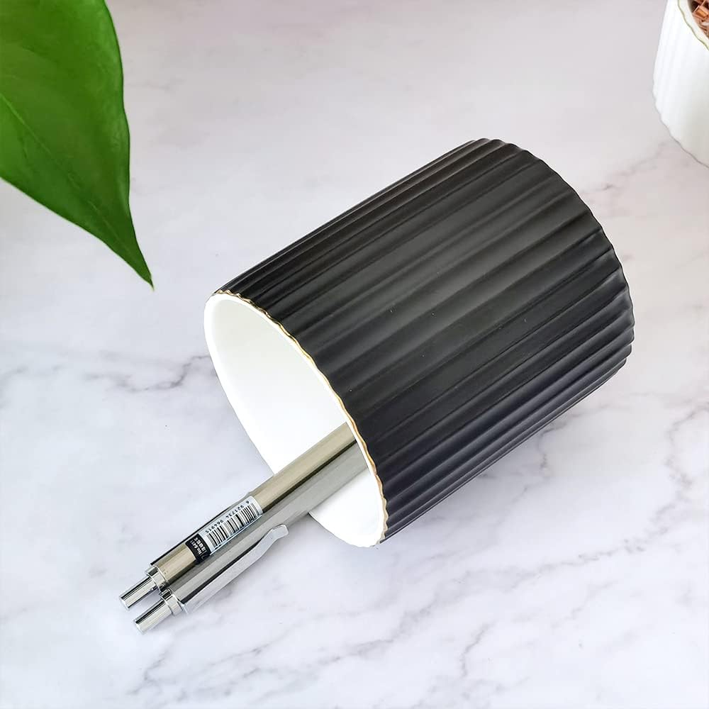 CROWNOS Pen Holder for Desk, Ceramic Pencil Cup Office Desk Organizer, Makeup Brush Holder, White