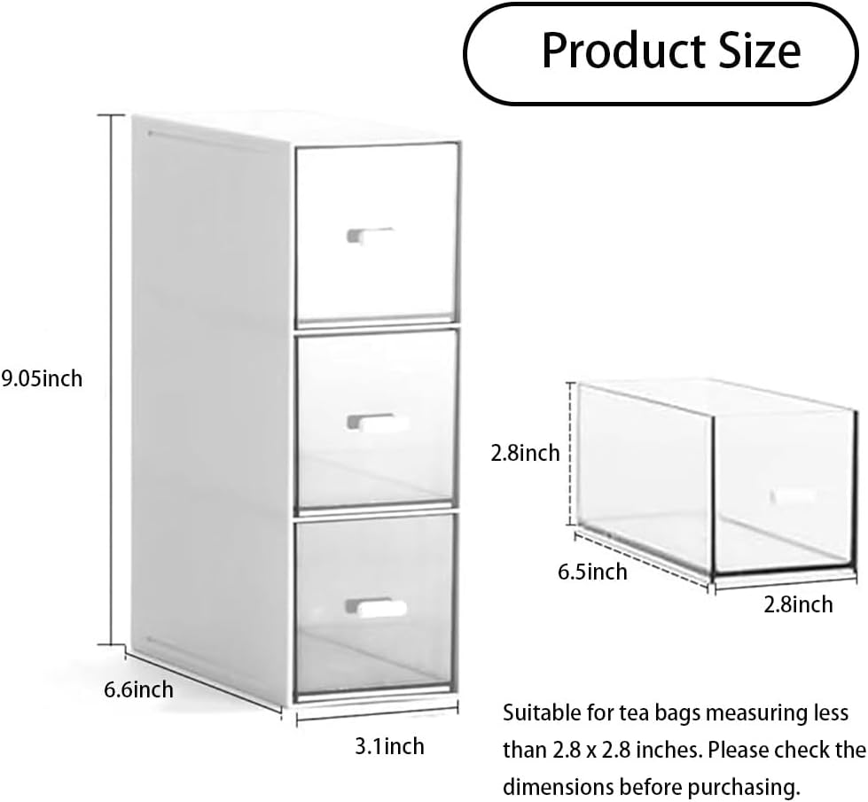 Plastic Tea Bag Organizer with 3 Drawers, Desk Drawer Organizer, Stackable Storage Drawers, White Tea Box, Makeup Organizer, Clear Tea Bag Storage, Coffee Storage for Tea Bags, Sugar Packets, Cosmetic