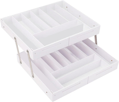 Extra Large and High Drawer Organizer, 2 Tier Smart Expandable Desk Organizer, Multi Level Junk Drawer Organizer for Makeup, Jewelry, Desk, Office Drawers (Gray)