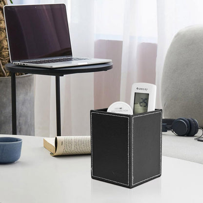 Leather Pen Holder, Brown Pencil Holder, Desktop Elegant Pen Holder for Desk, Stationery Organizer for School Office Home Dorm (3.3" x 3.3" x 4", Brown)