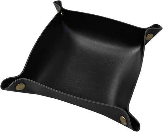 Leather Valet Tray, Small Catchall Tray, Desktop Storage Organizer, EDC Dump Tray for Key, Phone, Jewelry, Wallet, Coin, Watch (Khaki-S)