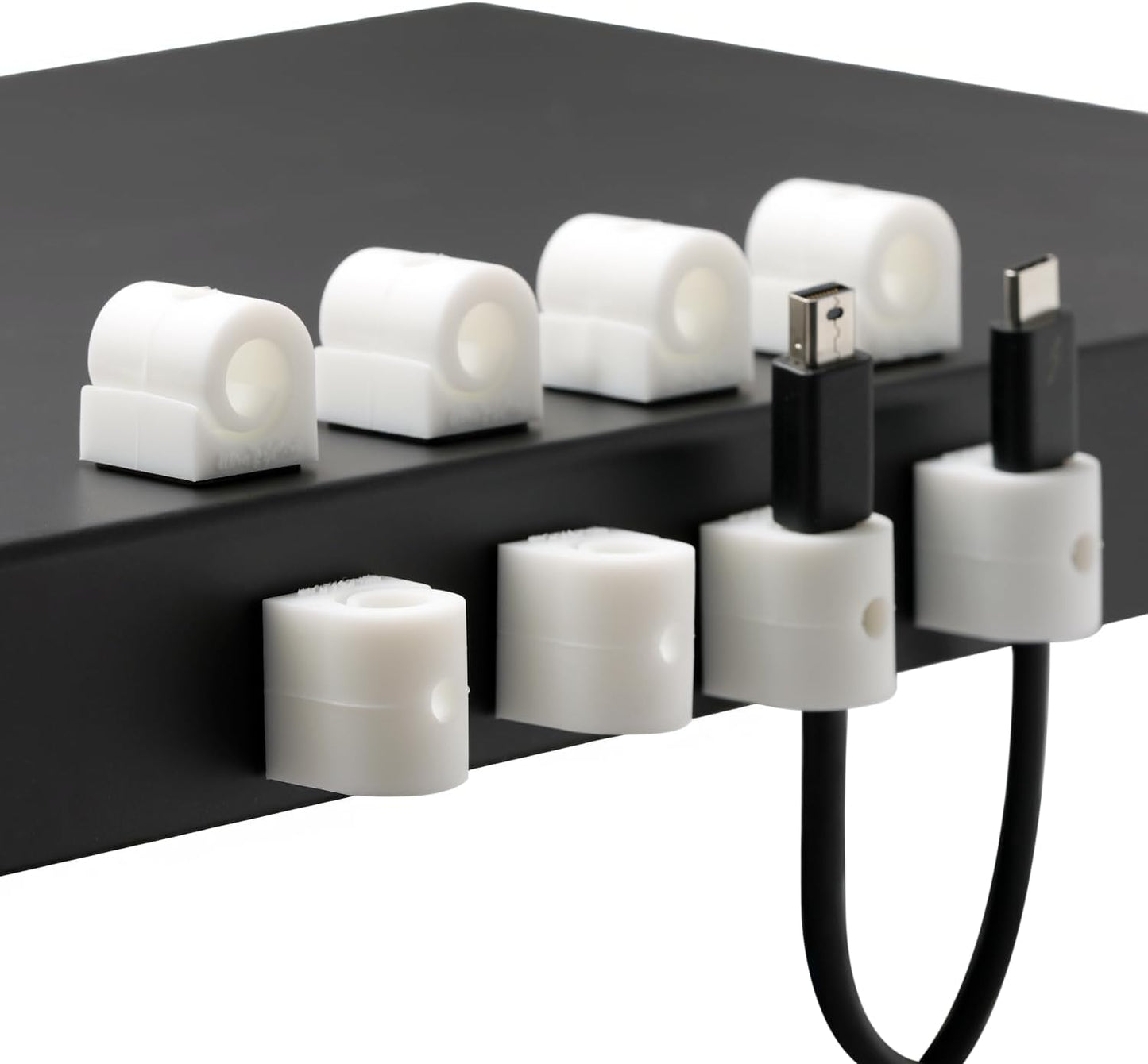 Silicone Cable Organizer Clips, Adhesive Cord Holders for Desk, Car, Nightstand – Wire Management for Charging Cables, USB-C Cords, Headphones (White)