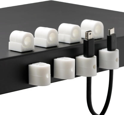 Silicone Cable Organizer Clips, Adhesive Cord Holders for Desk, Car, Nightstand – Wire Management for Charging Cables, USB-C Cords, Headphones (White)