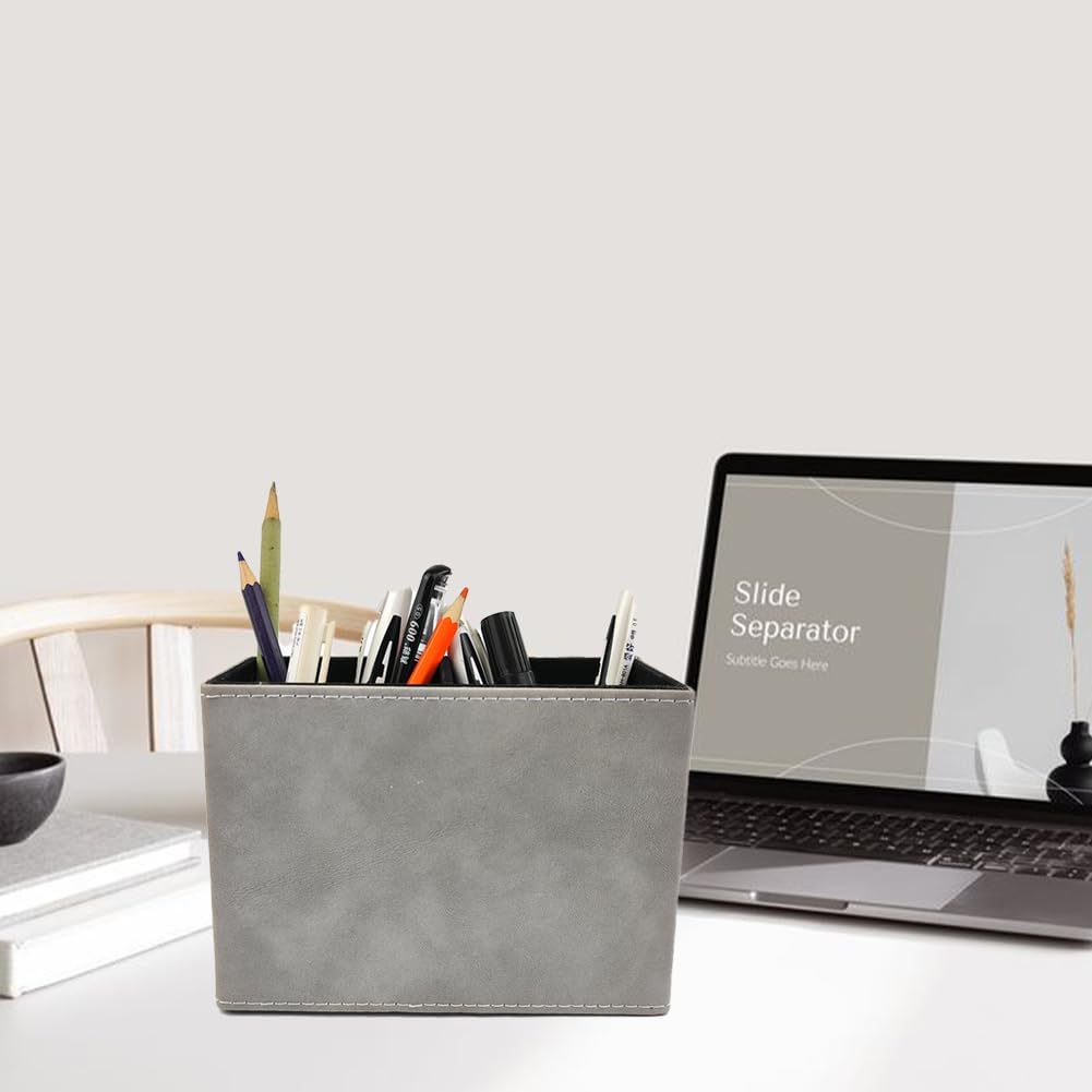 Leather Pen Holder, Brown Pencil Holder, Desktop Elegant Pen Holder for Desk, Stationery Organizer for School Office Home Dorm (3.3" x 3.3" x 4", Brown)