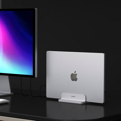 JOKItech Aluminum Laptop Vertical Stand Organizer, Sturdy Laptop Computer Holder Desktop Stand Compatible with new Retina Apple MacBook Pro/Air/Neo, Mac mini & iPad Pro - Black