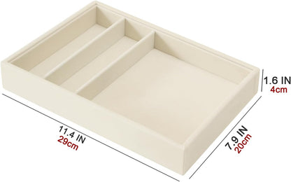 Bedside Organizer - Multi-use Nightstand & Desk-top Catchall Tray for Jewelry, Sunglasses, Phone, Watch, Perfume, Lipstick (Beige 3Grid)