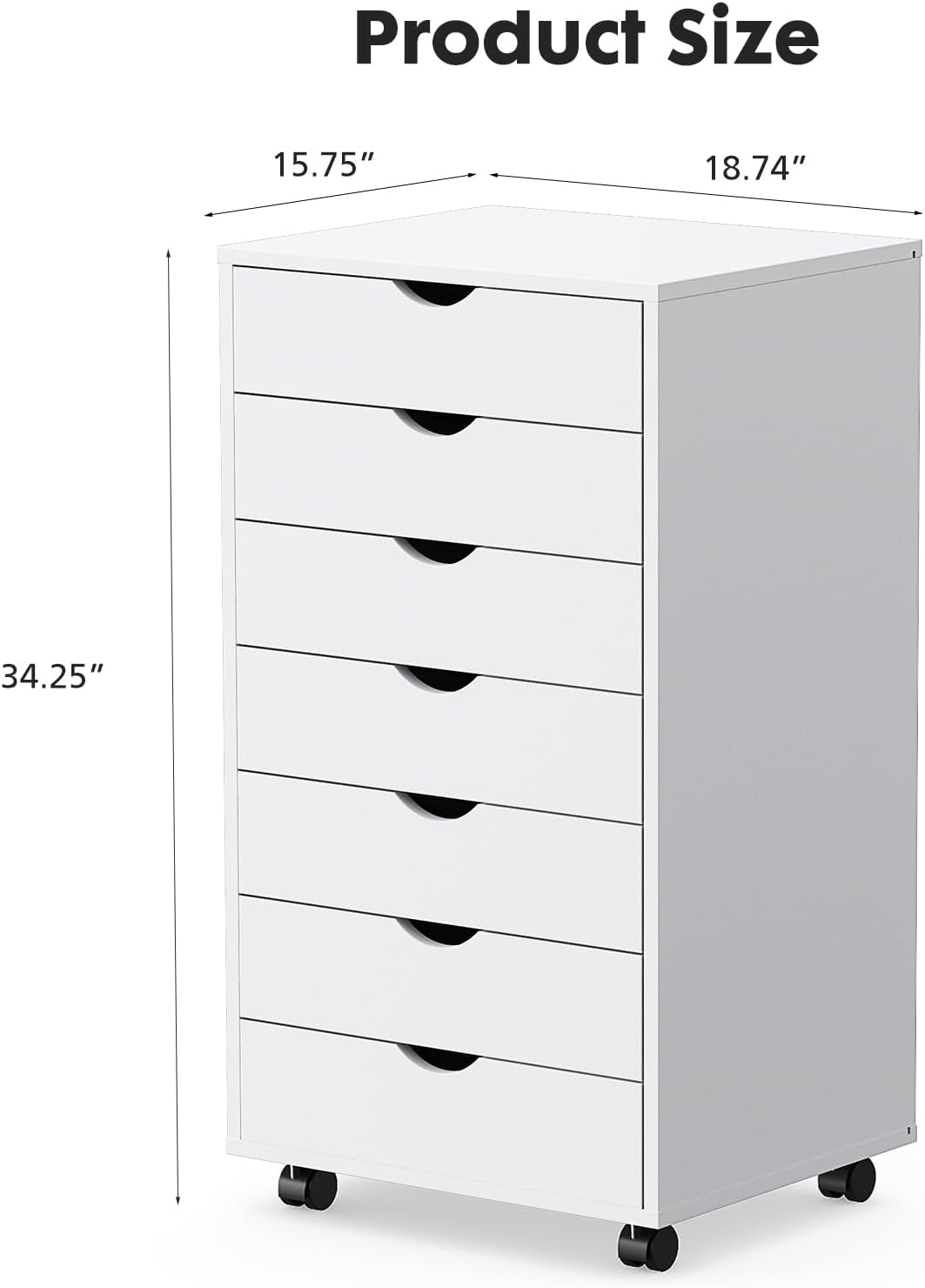 OLIXIS 7 Drawer Mobile File Cabinet Under Desk Storage Organization with Wheels Vertical Filing Chest Rolling Wood Small Desk Printer Stand for Home Office, 15.75"D x 18.74"W x 34.25"H, Black