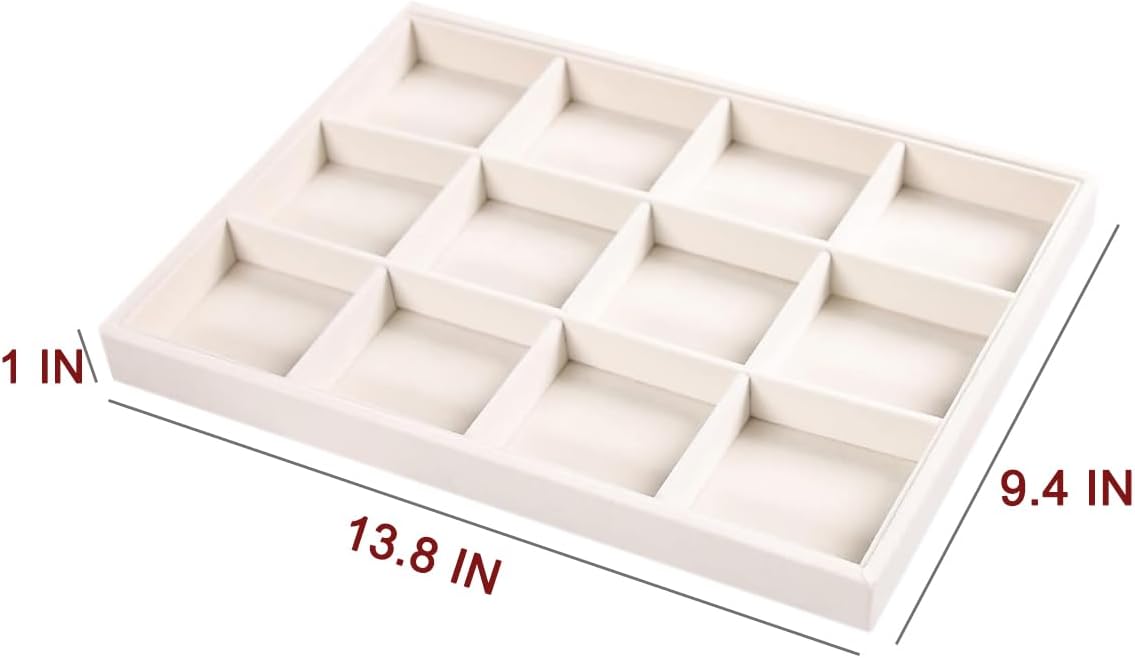 Coward Stackable Jewelry Trays Organizer Set with Clear Lid, Trays for Drawer, Earring Necklace Bracelet Ring Display Organizer (beige(ring+12girds+30girds+The glass lid))