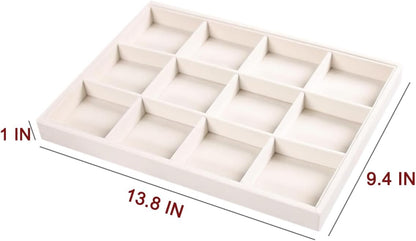 Coward Stackable Jewelry Trays Organizer Set with Clear Lid, Trays for Drawer, Earring Necklace Bracelet Ring Display Organizer (beige(ring+12girds+30girds+The glass lid))