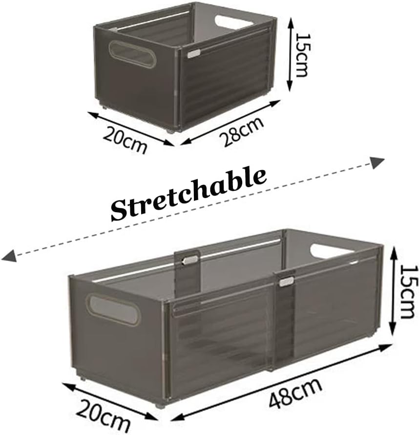 Foldable Storage Bins, 2 Pack Plastic Expandable Boxes for Organizing, Adjustable from 11-18.8" Drawer Organizers Separators Dividers for Bedroom Kitchen Utensils Tools Closet, Small