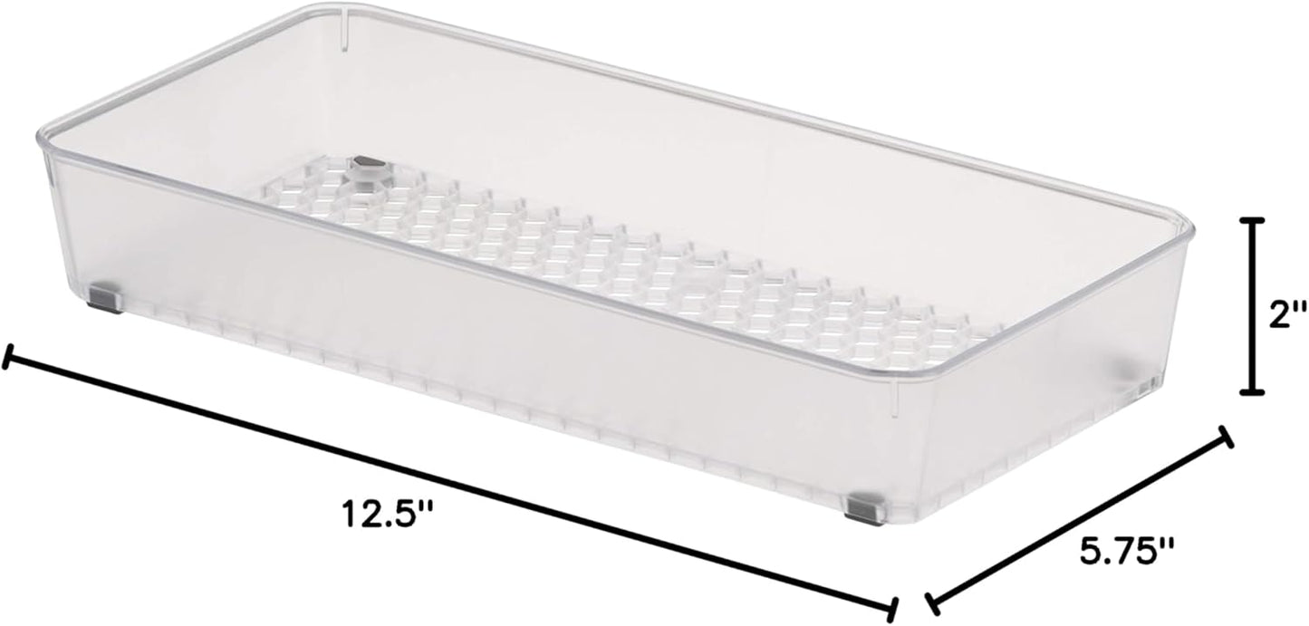 Spectrum Hexa 6 x 12 Drawer Organizer for Kitchen Utensils with Innovative Honeycomb Base Design, Silverware Tray for Cutlery and Flatware Storage, Bathroom Vanity or Desk Solution, Clear Frost