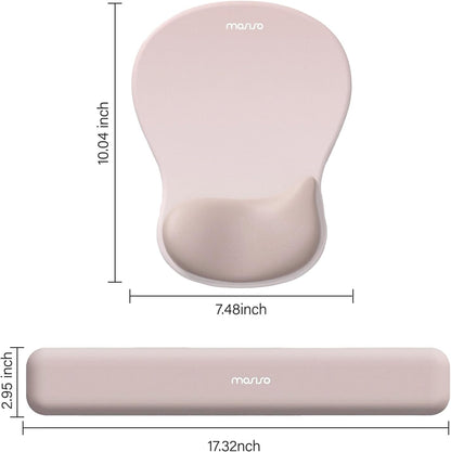 MOSISO Wrist Rest Support for Mouse Pad&Keyboard Set, Ergonomic Mousepad with Concave Curved Memory Foam, Non-Slip Base Pain Relief Comfortable Rectangular Easy Typing Pad for Home/Office, Brown
