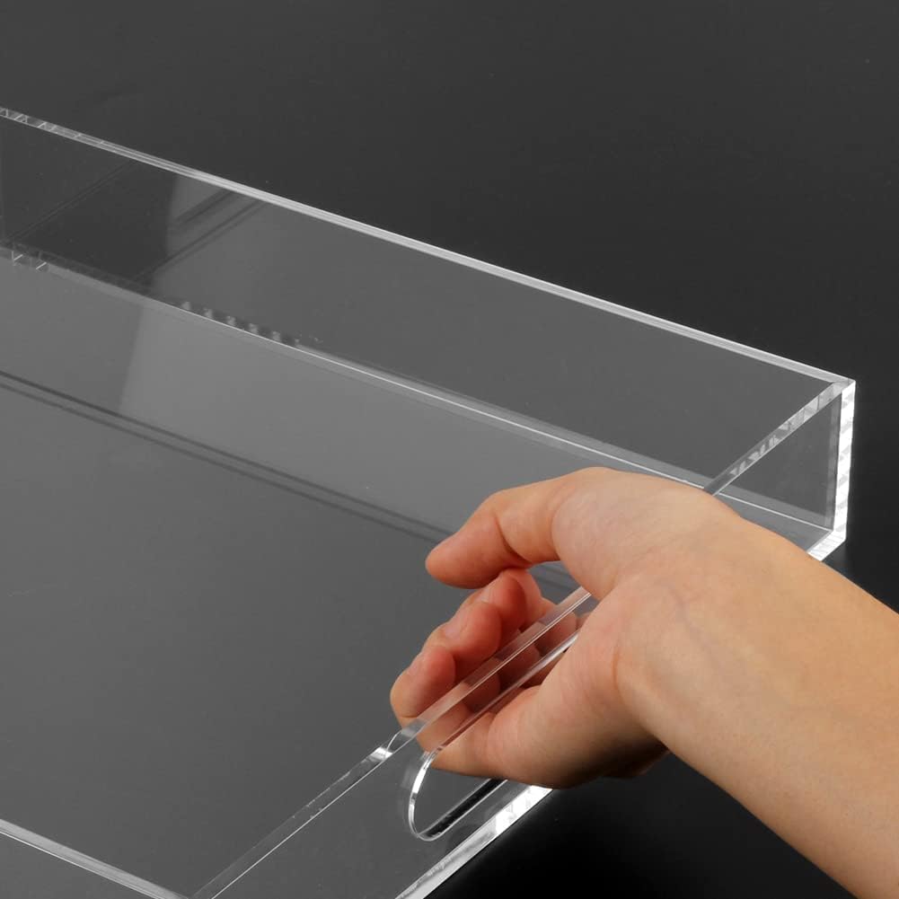 12"x16" Acrylic Serving Tray with Handles, Spill Proof Clear Decorative Tray, Lucite Tray for Coffee Table, Vanity, Makeup Organizer