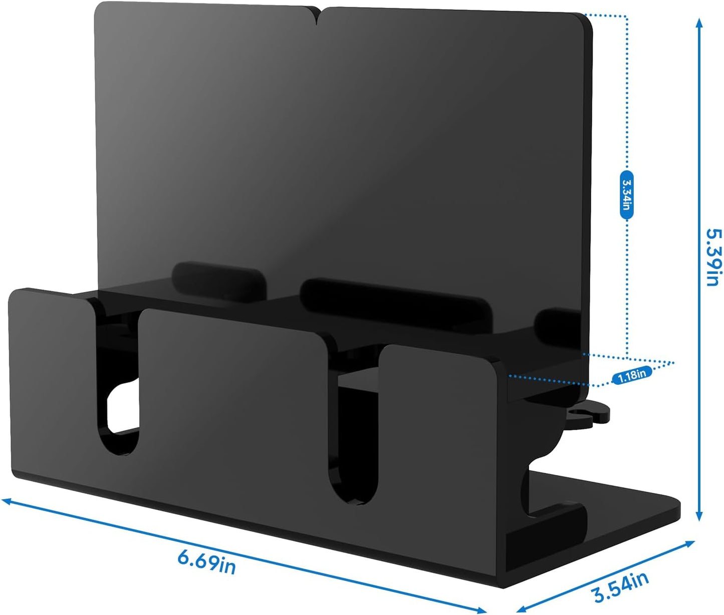 Dual Phone Holder Organizer Stand for 2 Phones, Acrylic Desktop Universal Mobile Phone Docking Station Charger Holder with Cable Management, Black