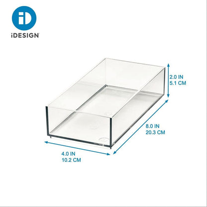 iDesign Clarity Plastic Drawer Organizer for Vanity, Countertop, Bathroom, Kitchen and Cabinet Storage, 8" x 4" x 2", Clear