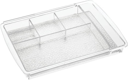 mDesign Expandable Makeup Organizer for Bathroom Drawers, Vanities, Countertops: Organize Makeup Brushes, Eyeshadow Palettes, Lipstick, Lip Gloss, Blush, Concealer - Adjustable Width, 2 Pack - Clear